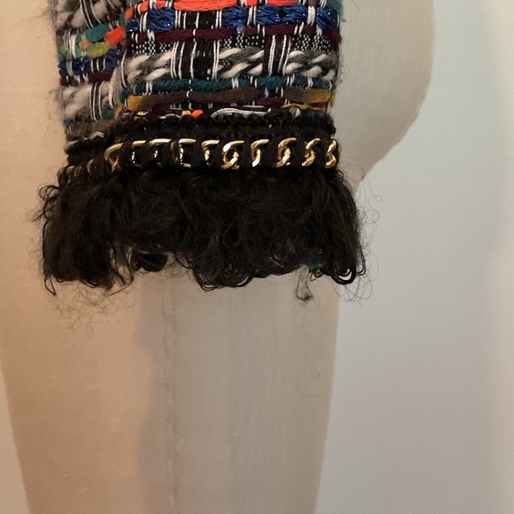 Milly Multi Colored Jacket with Black Fringe Detail and Gold Metal Roping. - Picture 6 of 14